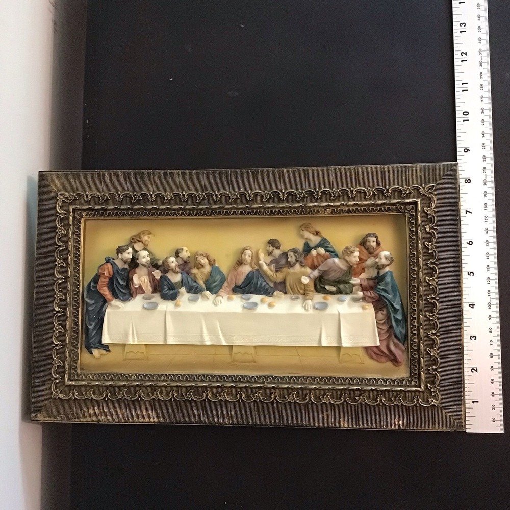 Last Supper 3D Chalkware Wall Plaque Jesus Christian Religious 13.75" Long